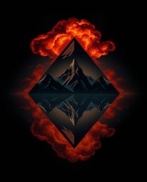 An eerie and creepy logo design inspired by a softly lit scene of fiery cloud reflections in a mountain lake. This concept le