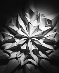 This intricate monochrome image showcases a stunning origami-style design with a 3D geometric pattern reminiscent of folded p