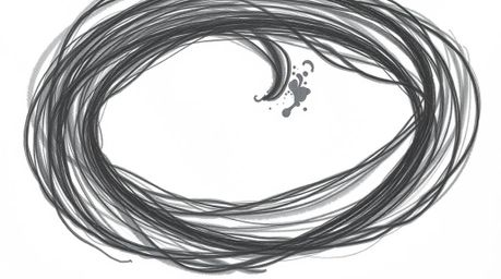 A visually striking artwork featuring an intense jet-black, hand-drawn sketch of a fluid abstract wave.  The piece showcases 