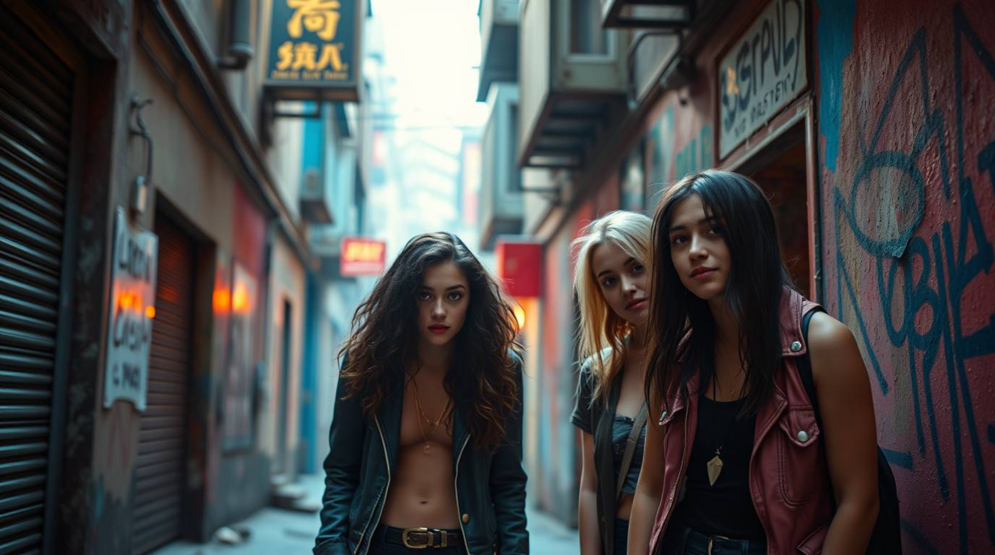 Explore a grungy city alley brought to life with rebellious teens and bright, vibrant colors.  A soft cinematic haze and shal