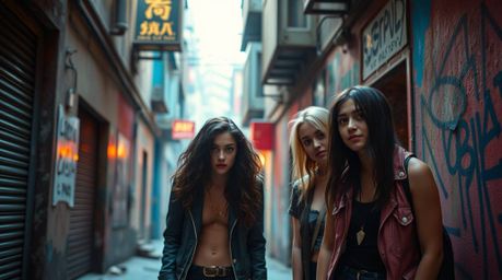 Explore a grungy city alley brought to life with rebellious teens and bright, vibrant colors.  A soft cinematic haze and shal