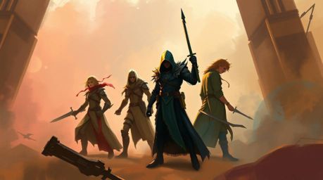 A captivating digital painting showcases a team of misfit heroes in a fantasy setting.  The painterly style, using loose stro