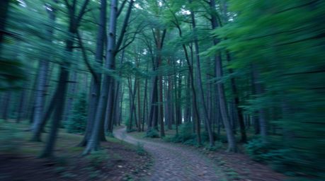 A captivating high-resolution stock photo depicts a thrilling chase scene within a mesmerizing looping forest background.  Th