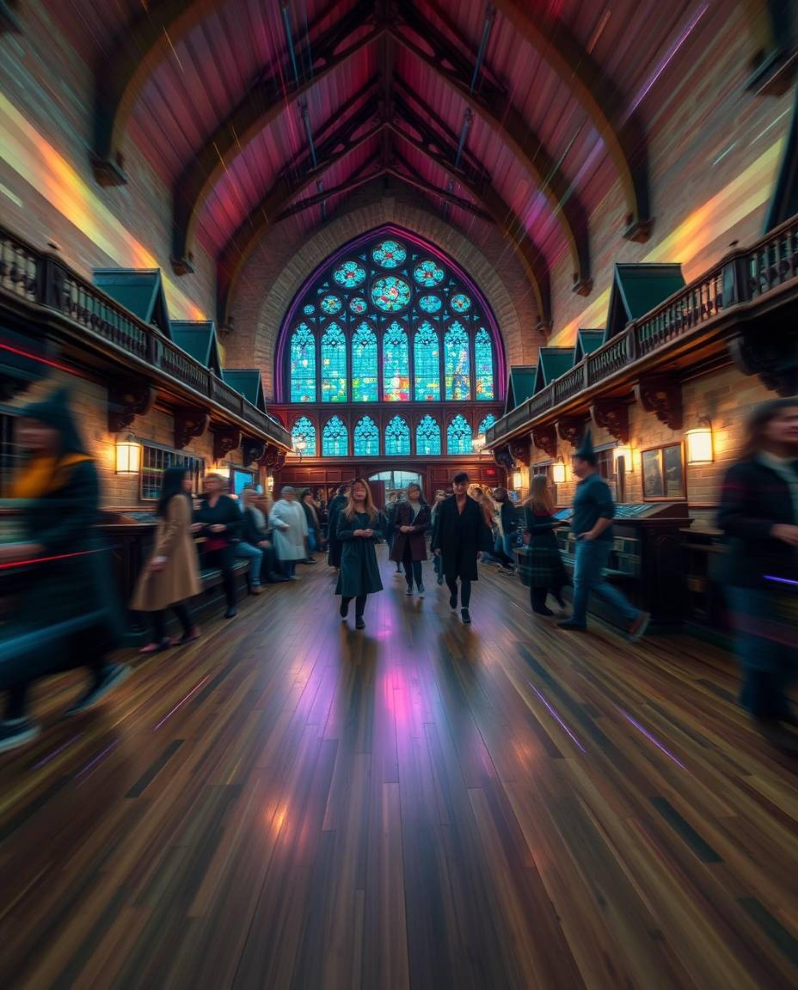 Explore the enchanting world of a magical school through the art of long exposure photography. Witness young wizards in motio