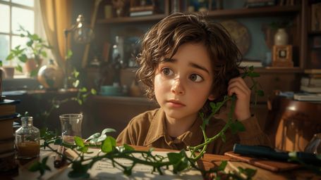 In a vibrant, cinematic photograph rendered in a hyper-realistic, Pixar-inspired style, a dynamic science fair duo unwittingl