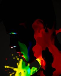 Explore this captivating modern art piece featuring a human silhouette formed by vibrant and dynamic colorful splash patterns