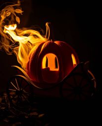 Witness the enchanting transformation of a pumpkin into a carriage in this captivating close-up shot.  The image features nat