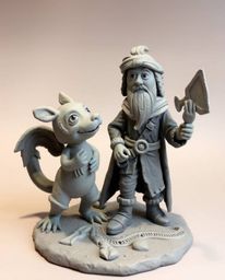 Discover unique sculptural clay art depicting a talking animal sidekick assisting a hero on their epic journey.  Each piece f