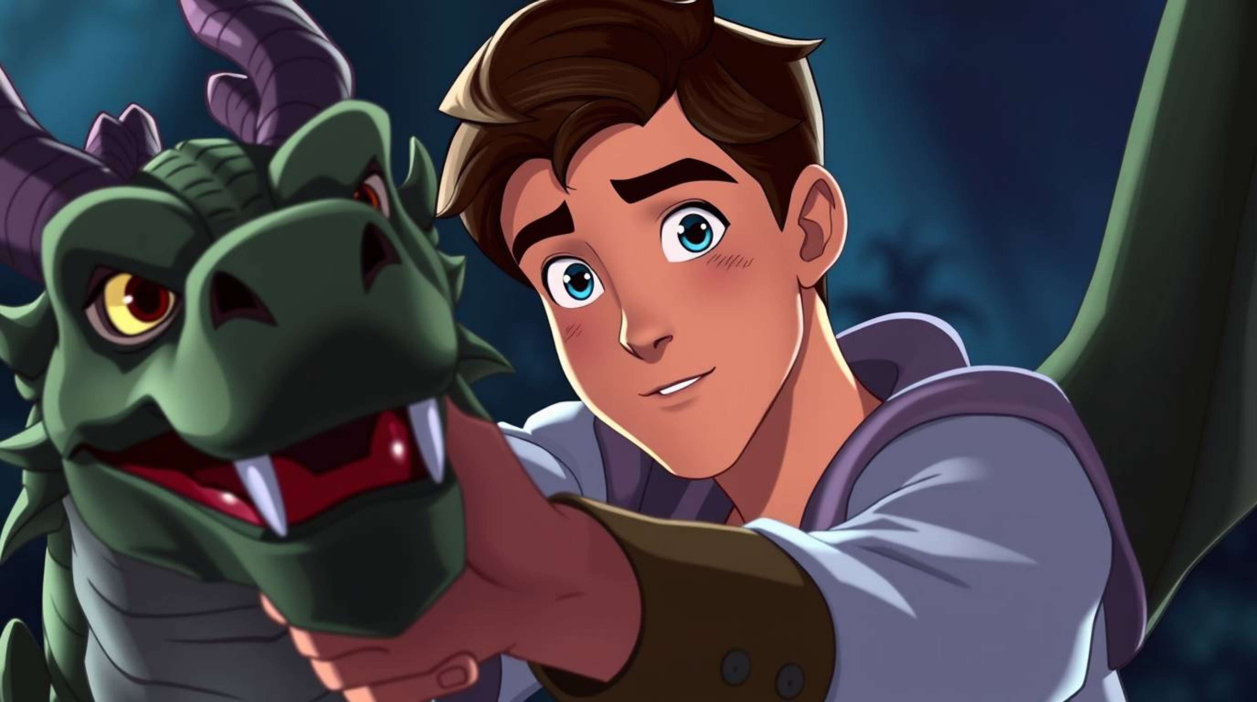 A captivating image of a charming prince, rendered in a stunning 1950s animation style, bravely battling a fearsome dragon.  