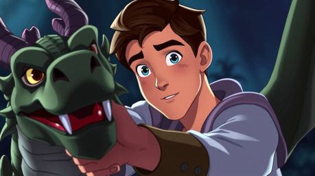 A captivating image of a charming prince, rendered in a stunning 1950s animation style, bravely battling a fearsome dragon.  