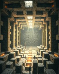 Immerse yourself in a modern, futuristic grand epic scene showcasing a mesmerizing repetitive cube pattern in Escher-style im