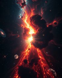 Experience the dramatic and cinematic beauty of colliding galaxies in a cosmic explosion. This image features strong, hard li