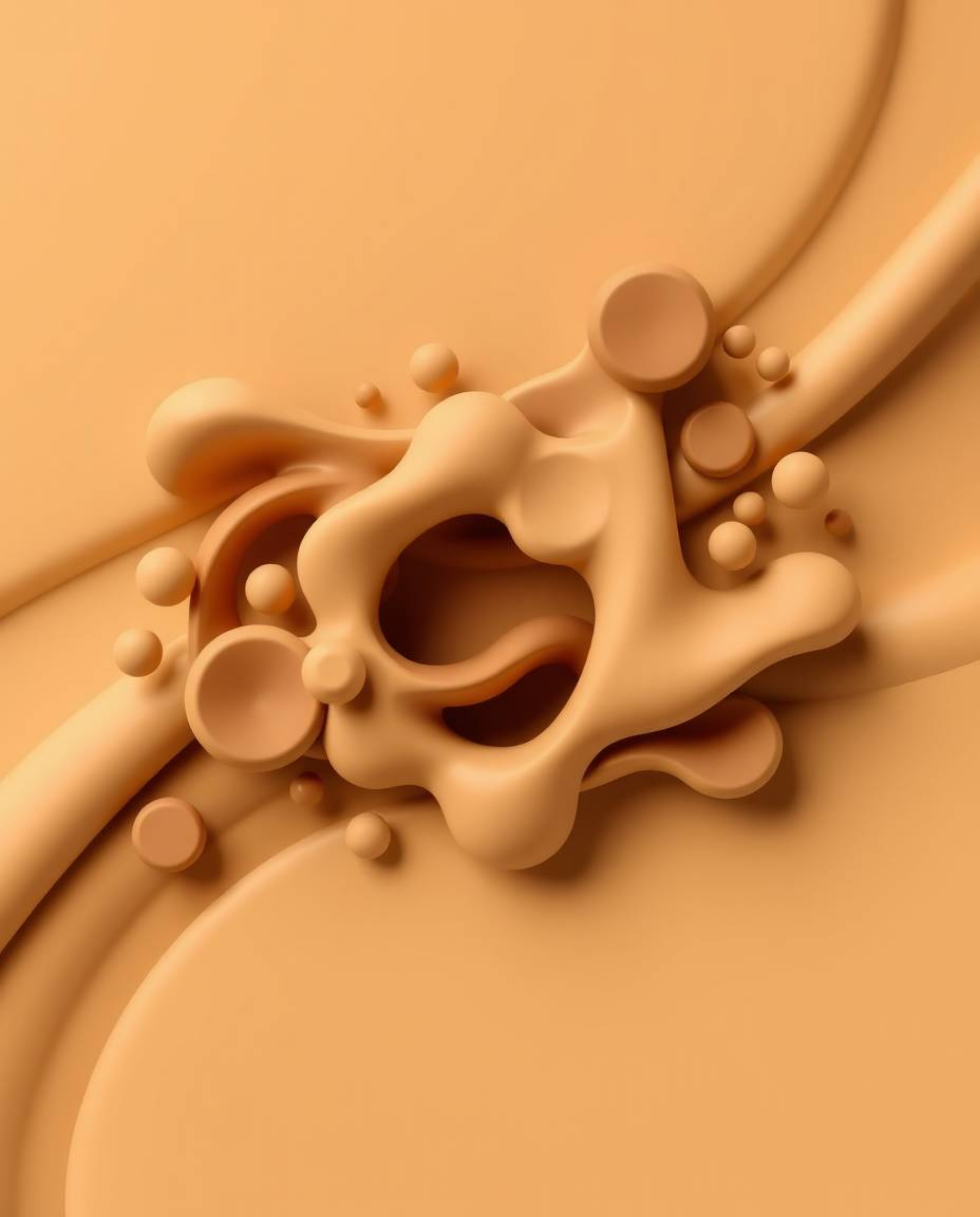Explore a stunning 3D render featuring fluid organic blobs crafted from translucent materials, gracefully floating in space. 