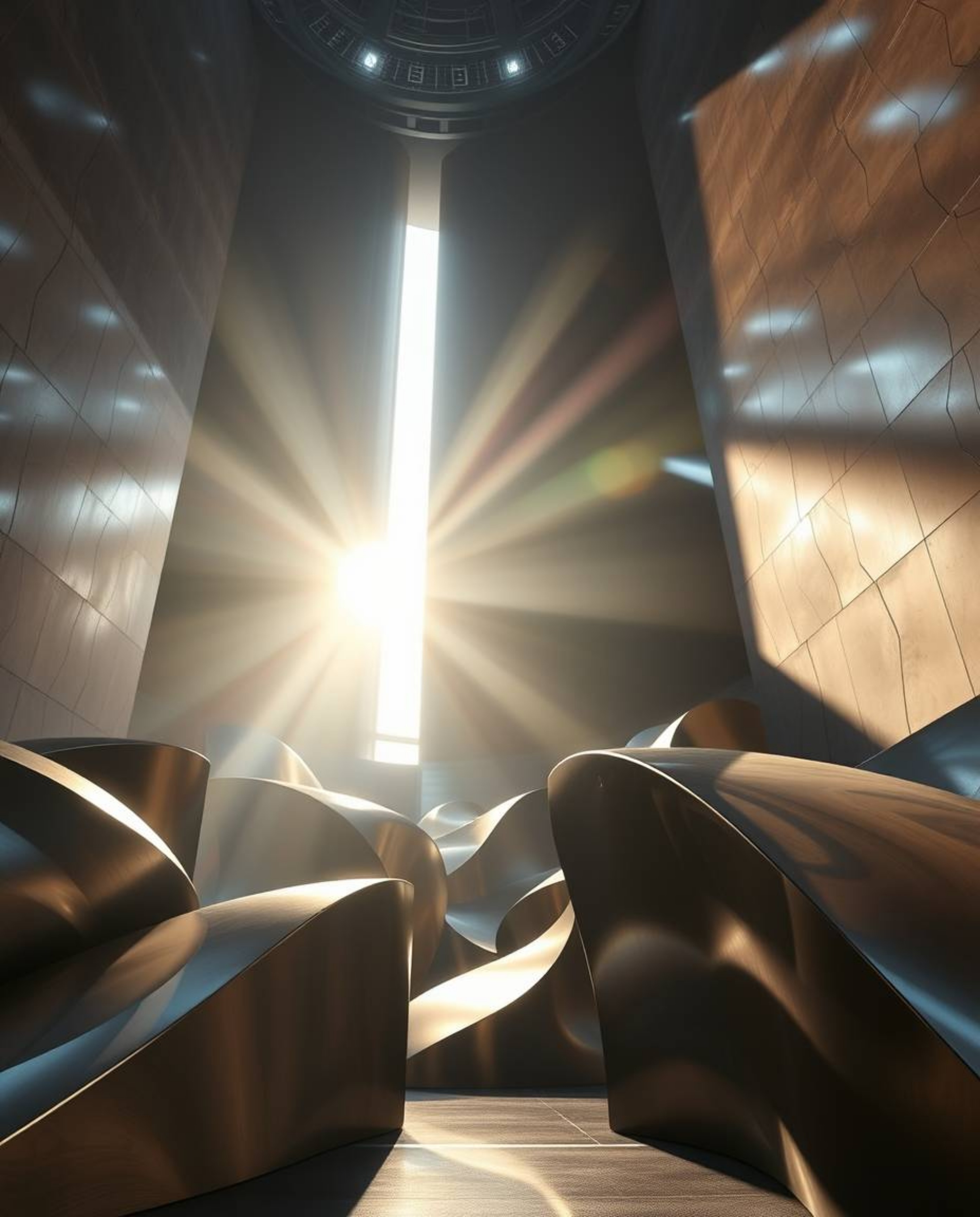 Discover stunning 3D renderings of smooth, metallic shapes floating in zero gravity.  These images feature epic lens glows, s