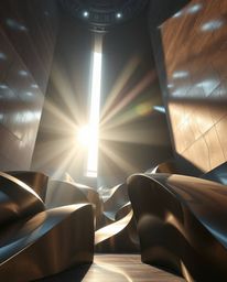 Discover stunning 3D renderings of smooth, metallic shapes floating in zero gravity.  These images feature epic lens glows, s