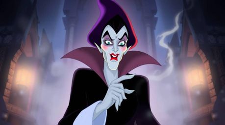A captivating image of a classic Disney villain, sharp features and pale skin, casting a spell within the mystical confines o