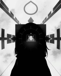 Explore a captivating black and white Isekai anime style image featuring a soft cinematic haze, intricate geometric patterns,