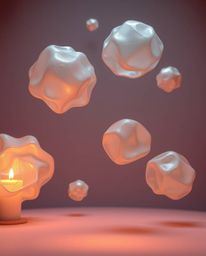Explore stunning 3D renders featuring fluid organic blobs crafted from translucent, layered papier-mâché material, gracefully