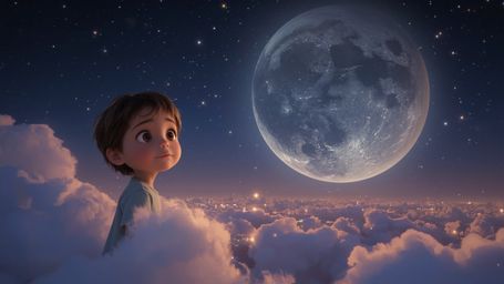 Step into a dreamy, cinematic world with this whimsical, Pixar-inspired photograph. A curious, wide-eyed child with a soft-fo