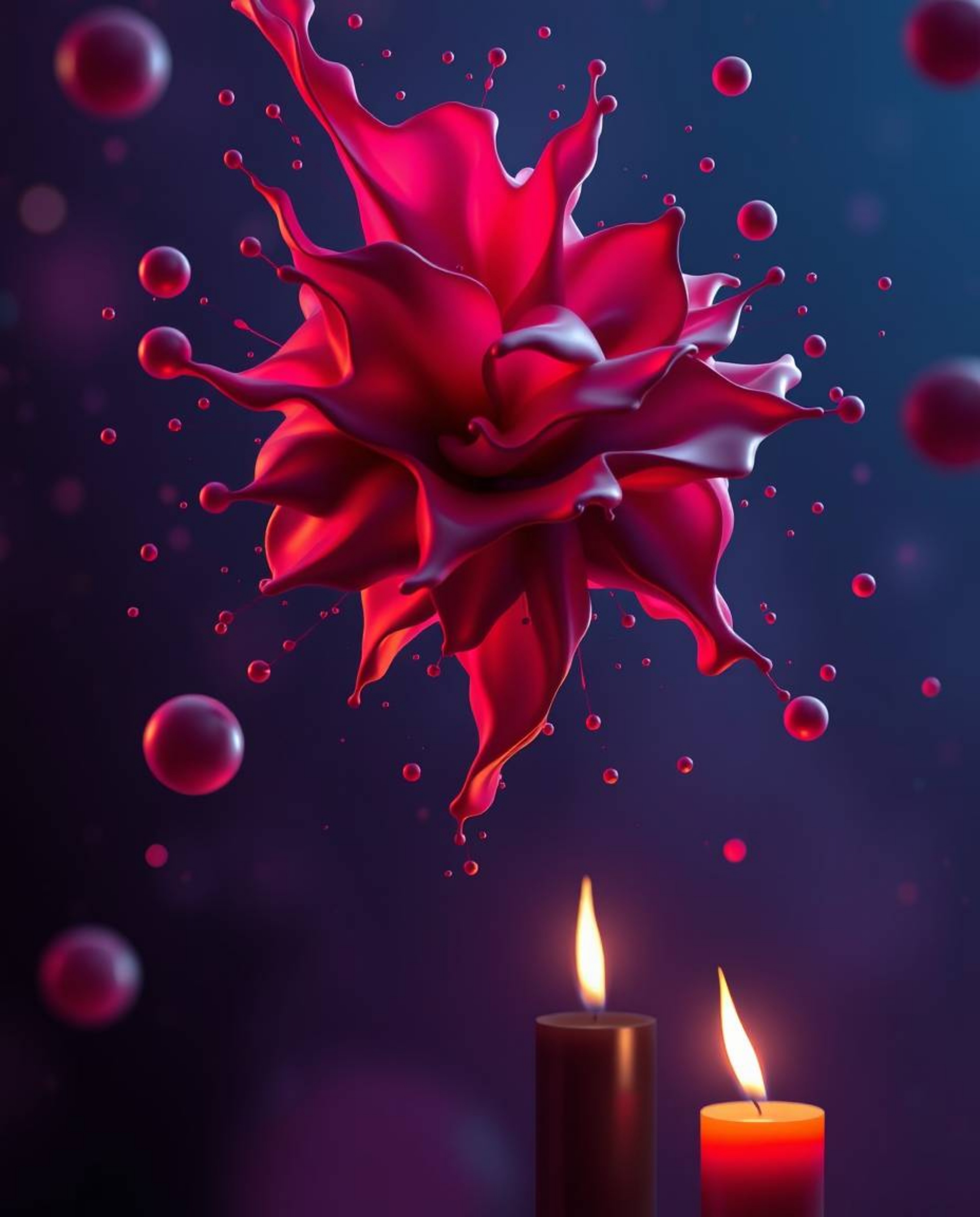 Explore a sophisticated and elegant surreal digital art piece featuring abstract 3D colorful splash shapes floating in space.