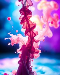 Explore the ethereal and spiritual vibes captured in this ink-in-water splash macro photography. Vivid backgrounds and light 