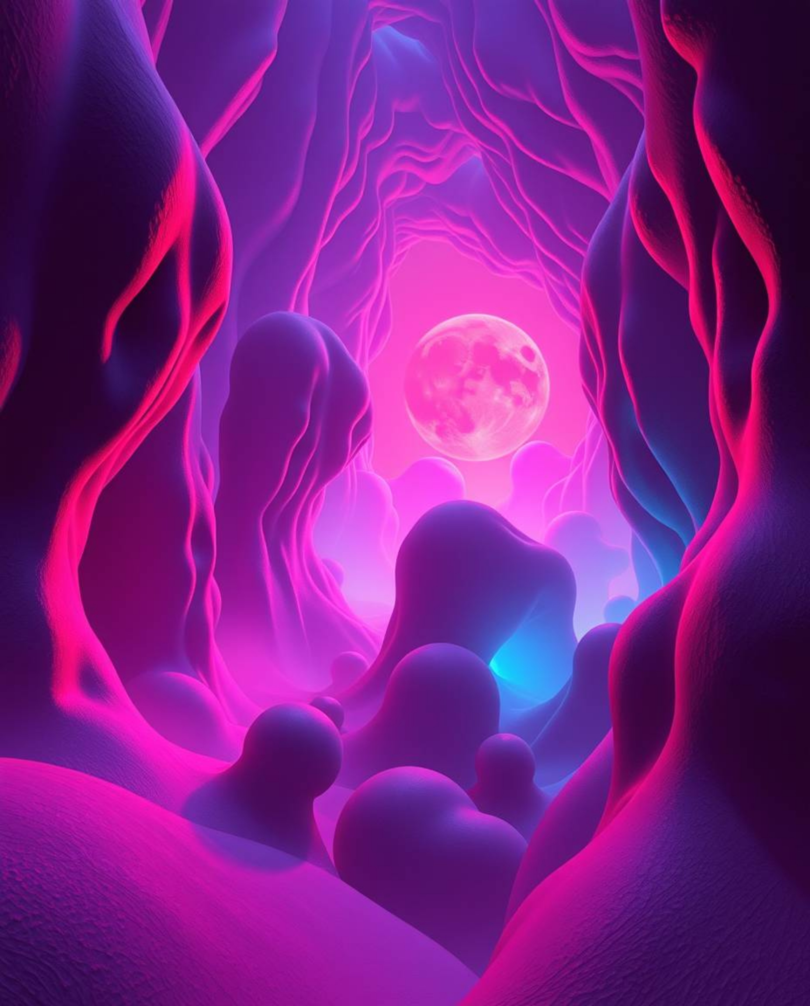Experience an eerie atmosphere brought to life with vibrant colors and mesmerizing 3D shapes, all covered in a smooth gradien