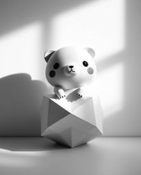 A captivating monochrome image showcases an adorable subject bathed in gentle, soft light.  The scene features a striking 3D 