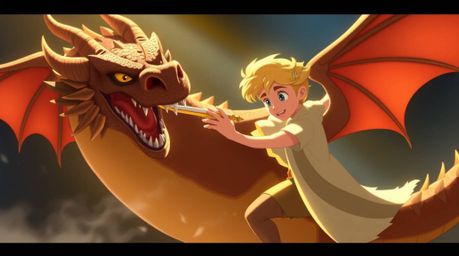 A captivating image depicting a charming prince with fair skin battling a formidable dragon, rendered in a nostalgic 1950s an