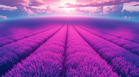 Immerse yourself in the enchanting world of Isekai anime with breathtaking overhead views of lavender fields bathed in a drea