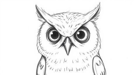 A Pixar-esque, hand-drawn sketch depicts a blind owl with large, expressive eyes that radiate wisdom. Despite its blindness, 
