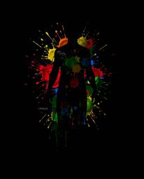 A captivating photograph showcasing a human silhouette meticulously crafted from vibrant and chaotic splash patterns. The art