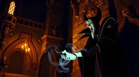 This professional, fine art photograph captures a classic Disney villain in the act of casting a spell within the aged walls 