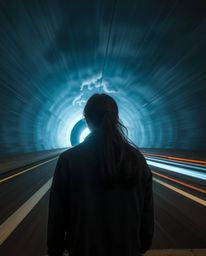 A captivating long exposure photograph showcases a person silhouetted against a dramatic stormy sky, standing at the edge of 