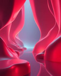 Experience a dramatic cinematic style with warm colors illuminating futuristic 3D shapes.  Each form is adorned with a smooth