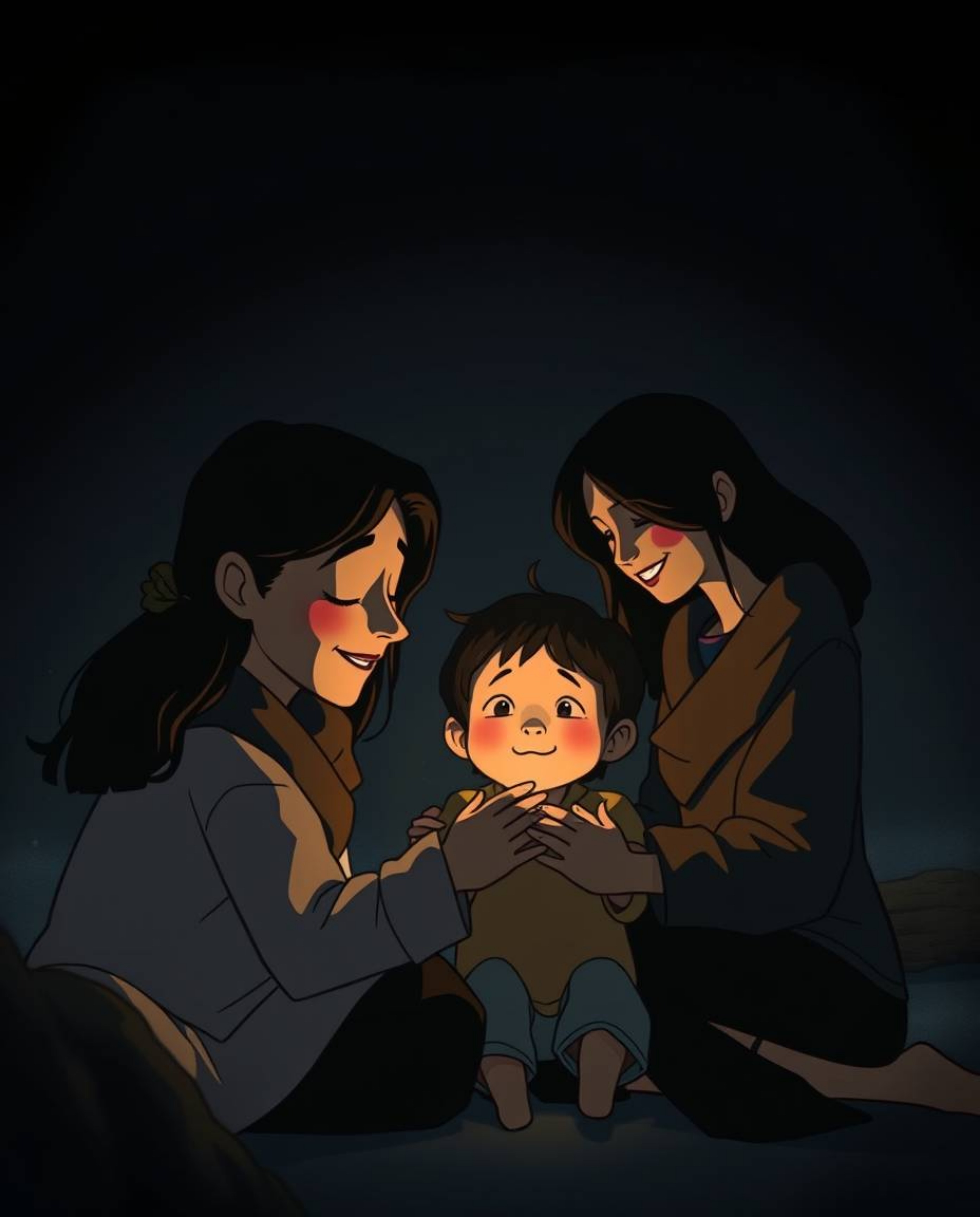 Experience the warmth of family with a Pixar-style illustration of a heartfelt reunion. This dramatic cinematic scene feature