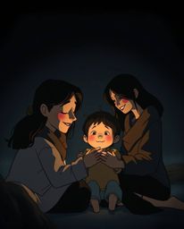 Experience the warmth of family with a Pixar-style illustration of a heartfelt reunion. This dramatic cinematic scene feature