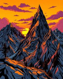 Step into an epic world with this Isekai anime style illustration of a high-alpine peak sunset. The artwork features an expre