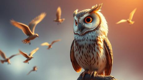 Explore a captivating fine art photography series depicting a blind owl, rendered in a Pixar-inspired style, passionately tea