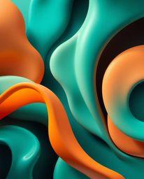This abstract composition showcases a mesmerizing interplay of colorful 3D fluid shapes and geometric forms, bathed in rich, 