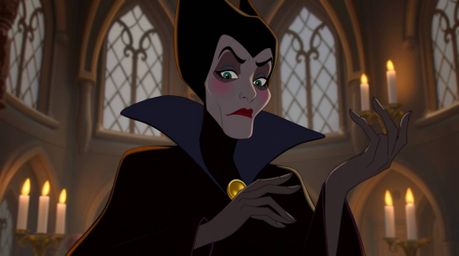 A captivating digital painting depicts a classic Disney villain with refined features, casting a spell within an ancient cast