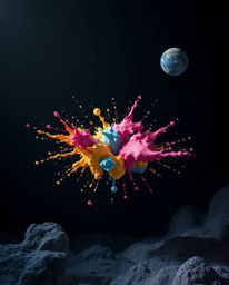 Experience the captivating world of surreal digital art featuring abstract 3D colorful splash shapes floating weightlessly in