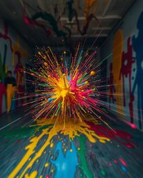 Explore the mesmerizing chaos of a paint explosion captured through long exposure photography. Witness the vibrant dance of c