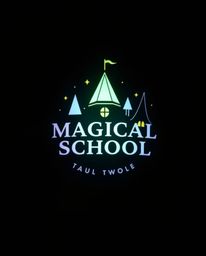This magical school logo features a captivating design with soft pastel colors and geometric shapes, enhanced by intense, dra