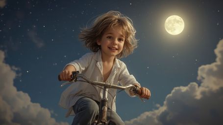 A vivid and dreamy cinematic photograph, created in a fantastical Pixar-inspired style, captures a bright-eyed, freckled-face