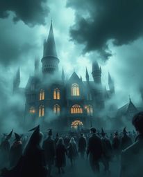 Explore a magical school teeming with young wizards, shrouded in a unique, dense fog that partially reveals the building's st
