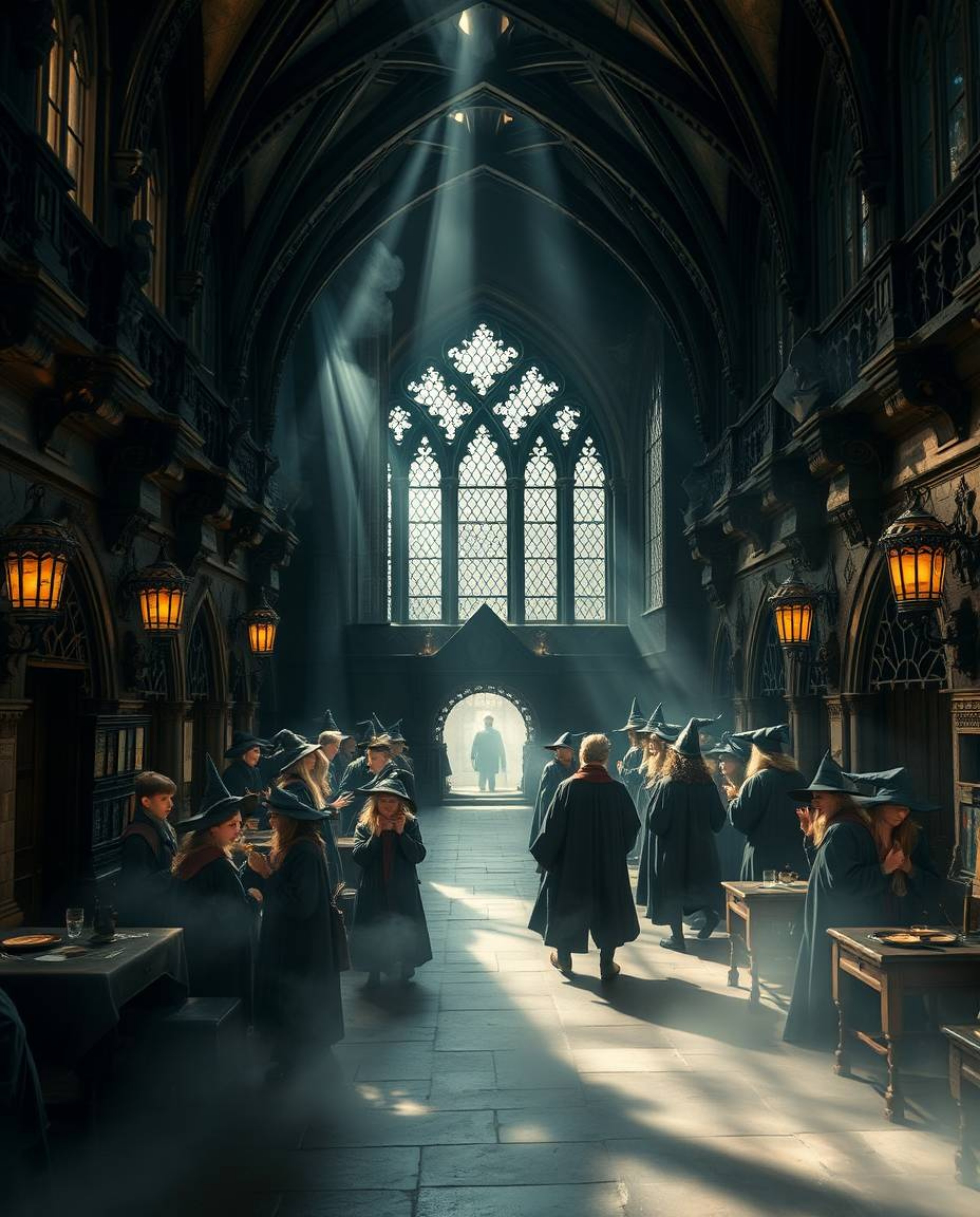 Discover a breathtaking bronze sculpture depicting a magical school brimming with young wizards.  Volumetric lighting and an 