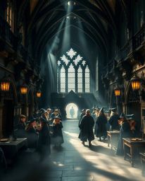 Discover a breathtaking bronze sculpture depicting a magical school brimming with young wizards. Volumetric lighting and an