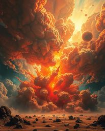 Generate stunning, dreamlike surreal imagery featuring a cosmic explosion of colliding galaxies.  Explore vibrant colors and 