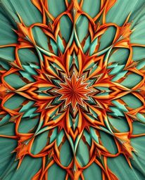 A mesmerizing visual of an intricate origami-style cosmic explosion.  Warm terracotta and cool teal colors collide, creating 