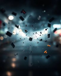 Experience a surreal storm rendered as creative light art, featuring flying objects and defying gravity. The image showcases 
